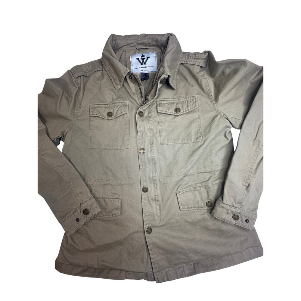 WenVen Mens Canvas Military Field Jacket Cotton Tan Size L
